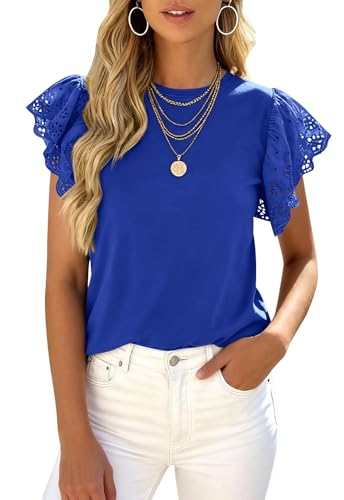 PRETTYGARDEN Women's Tops for Spring Fashion Flutter Sleeve Crew Neck Basic Tees for Women Casual Summer Maternity Clothes (Royal Blue, XX-Large)