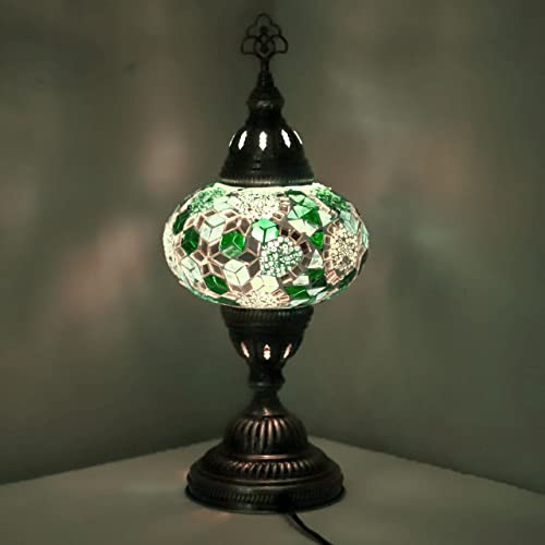 ENVA Turkish Moroccan Tiffany Style Handmade Mosaic Table Desk Bedside Night Lamp Light Lampshade with LED Bulb Large Globe