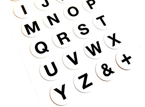 Small Alphabet A-Z Stickers, Black Letters on White 18mm (0.7 inch) Round Circular Sticky Labels