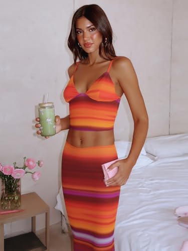 Image of ksotutm Maxi Skirt Set Floral Print Halter Top Maxi Skirt Sexy Going Out Outfits for Women