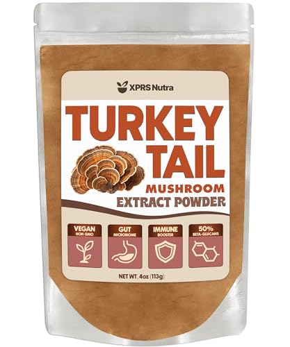 XPRS Nutra Turkey Tail Mushroom Extract Powder - Premium for Polysaccharides 57%, Boost Immunity - Vegan Friendly (4 oz)