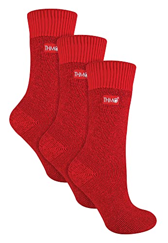 THMO - 3 Pack Multipack Ladies Thick Winter Warm Socks with Comfort Top (4-8, Red)