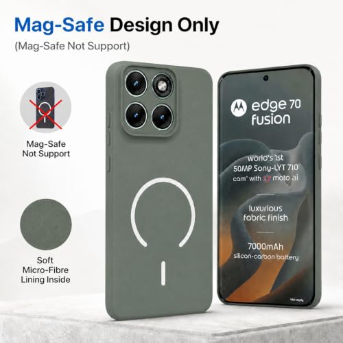 Image of SBMS Silicone Back Cover Case for Motorola Edge 70 Fusion 5G | Soft Micro-Fibre Lining Inside | Magsafe Print On Back Side Camera Protection Bump | Shockproof Case Moto Edge 70 Fusion (Green)