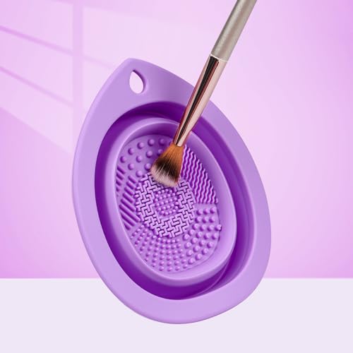 Foldable Silicone Makeup Brush Cleaning Tool, Portable Cleaning Brush, Purple