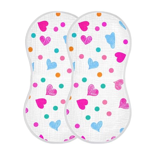2 Pack Baby Burp Cloths, Soft Absorbent Burping Cloths for Babies, Cotton Milk Spit Up Rags, Large Size for Newborns, Baby Boys and Girls (Heart Dots Playful)