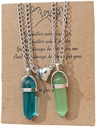Leadthin Womens Necklace, 2Pcs Adjustable Extension Chain Faux Crystal Couple Necklaces Magnetic Heart Hexagonal Stone Pendant Necklace Jewelry Accessories