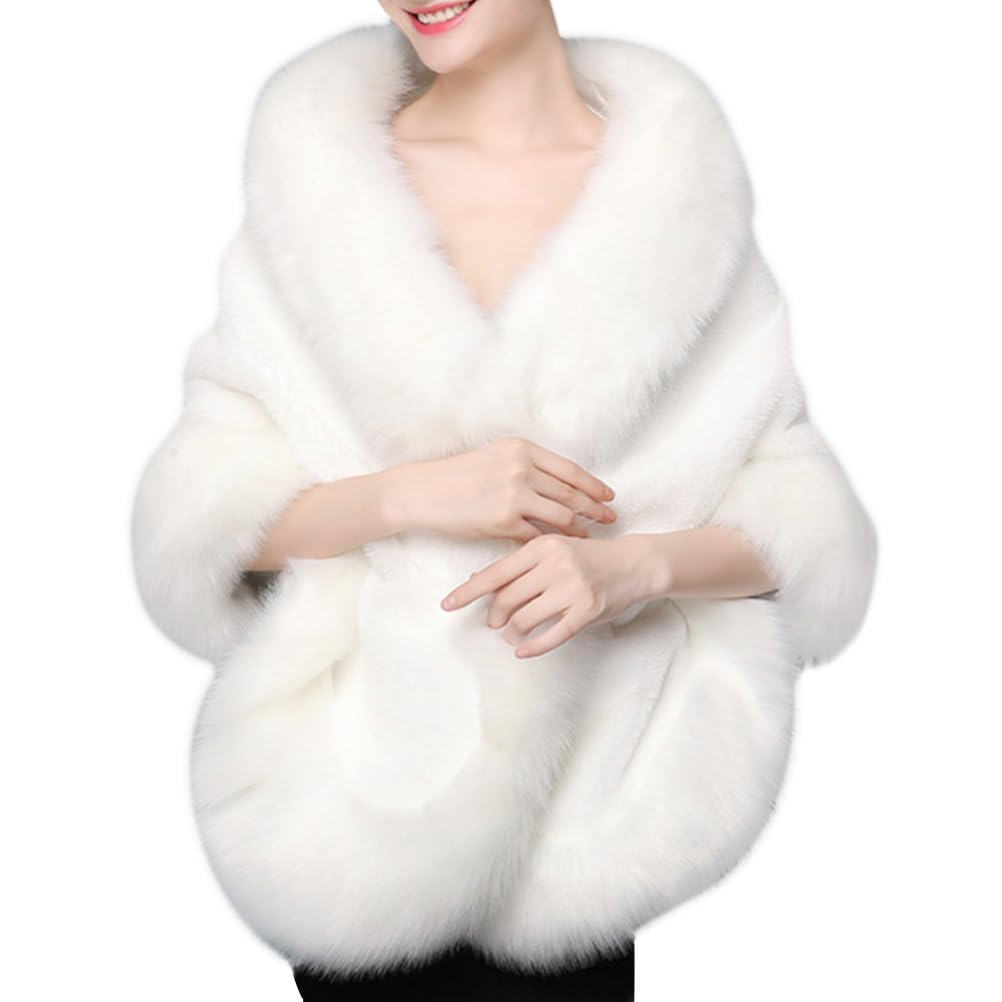 Hemobllo Robe de mariage en peluche écharpe blanche en fausse fourrure écharpe de mariée épaule cape mariage fourrure boléro toast vêtements
