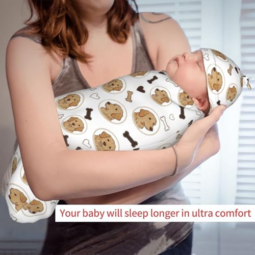 Image of Golden Retriever Swaddle Blanket with Hat for Baby, Dog Theme Swaddling Baby Stuff