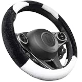 Upgrade4cars Lenkradbezug Plüsch Schwarz Weiß | Panda Lenkradschutz in Universal Größe 37-39 cm | Lenkradhülle für Sommer & Winter | Autozubehör Innenraum