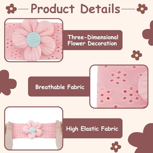 CUBACO 3 Colors Breathable Baby Flower Headbands for Baby Girl Nylon Newborn Essentials Shower Soft Hairbands Hair Accessories for Newborn Infant Toddler(Pink,Purple,White)3