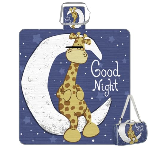 Shimoshe Picnic Blankets 57”x 59”, Moon Giraffe Waterproof Sandproof Picnic Mat Lightweight Foldable Beach Blanket for Camping Park Grass Beach Outdoor Blanket