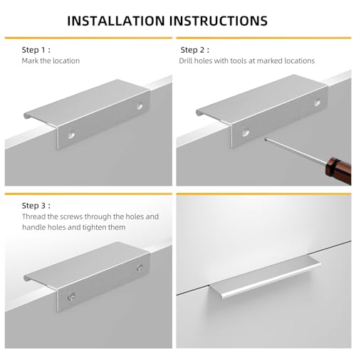 Image of Goldenwarm 10 Pack 6-1 /4in Brushed Nickel Finger Edge Pulls for Cabinets | Aluminum Alloy, Sliver Cabinet Handles, Edge Pulls for Cabinets, Nickel Handles, For Drawers, Dressers, Screws Included