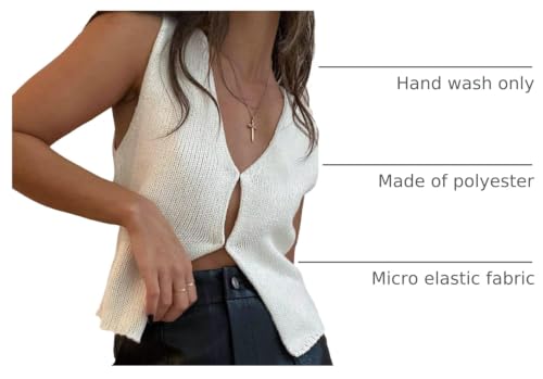 Image of Womens Vintage Knittd Tank Y2k Vest Crop Top Sleeveless V-Neck Open Front Button Crochet Knit Vests Versatile Tops