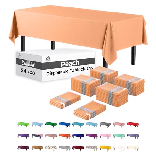 Party Solids Peach Rectangular Plastic Tablecloth - 54x108 Inch, Pack Of 24