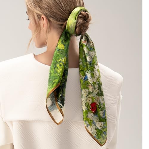 Art Print Silk Scarf: 100% Mulberry Silk Elegant Hair Wrap Soft Smooth Touch Daily Outing Party Accessory Art-Loving Women's 27.5 Inch Mother's Day Gift Idea Scarf2