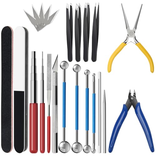 23 Pieces Metal Puzzle Tool Kit, AHIER Metal Model Tool Kit Including Plier Bending Assist Tools File Flat Tweezers Wire Wrapping Rod, 3D Metal Earth Tool Kit Model Building Tools