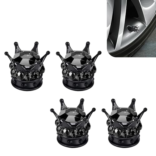 Winterrock Crown Tire Valve Caps with Rhinestones, Black