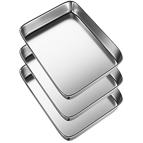 BYkooc Toaster Oven Tray Set of 3,Stainless Steel Small Cookie Sheets Pans for Toaster Oven Rectangle Size 9 x 7 x 1 inch,Dishwasher Safe Baking Sheet, Anti-rust, Sturdy & Heavy