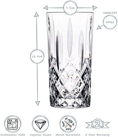 RCR Crystal 12 Piece 396ml, 340ml Crystal Glass Highball Tumbler Glasses - RCR Orchestra Range x6 Tumblers and x6 Highball Cocktail Juice Glasses - Gift Boxed - Made in Italy