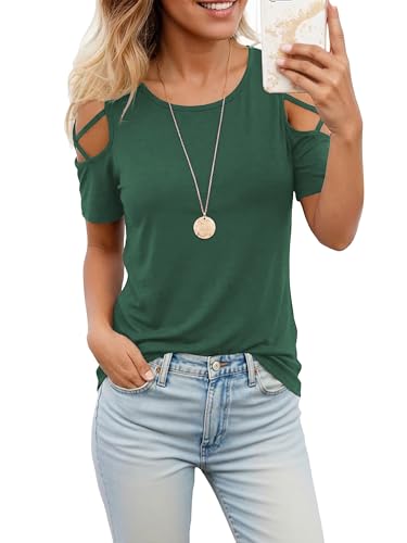 Image of Jar of Love Women's Summer Tops Short Sleeve Cold Shoulder Tops T-Shirts for Women Spring Summer Tops Loose Fit Tunic 2026