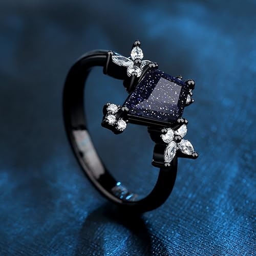 Black Women's Promise Ring with Blue Sandstone - Personalized Engraving Available3