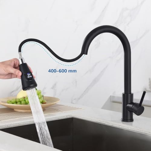 HOMELODY Wasserhahn Küche Schwarz, Küchenarmatur mit LED-Temperaturanzeige – Ansicht 6