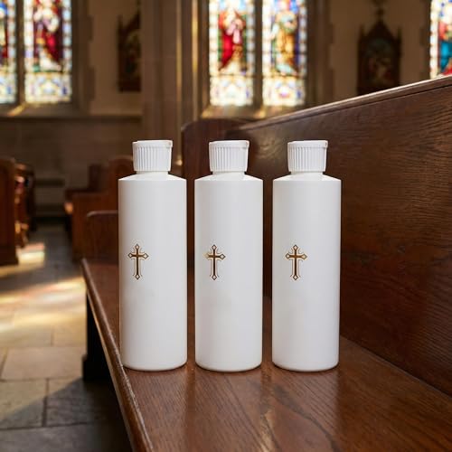 Image of Hiceeden 3 Pack 250ML Water Bottles Catholic, Empty Container Water Plastic Bottle, Cylindrical Water Bottles with Gold Cross Pattern, White(8.4oz)
