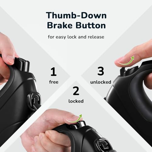 Pecute Hundeleine 10m, Rollleine für Hunde, 360° Verhedderungsfreier Leinenverlängerung, Anti-Rutsch-Griff und Schnellbremsknopf, Geeignet für Hunde bis zu 50kg Gewicht