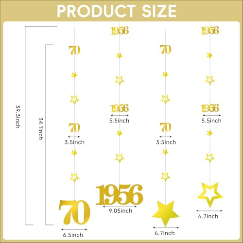 Image of Eucutur Gold 70th Birthday Decorations for Men Women, Pre-Strung Glitter Twinkle Number 70 Years Old Vintage 1956 Hanging Streamer Banner Party Supplies, Cheers 70th Birthday Anniversary Decor