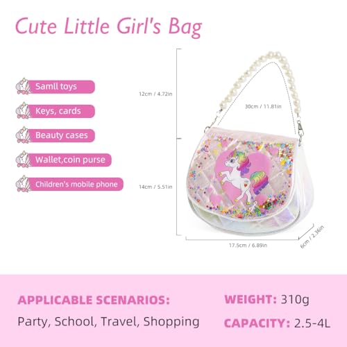 Image of PATPAT Unicorn Sling Bag for Girls, Women & Kids - Pink, Animal Print, Zipper Closure, Beaded Chain & Shoulder Straps, Compact Size (19x9x14 cm), Birthday Gift
