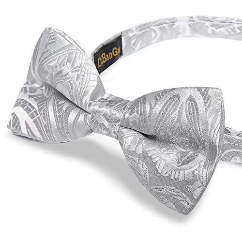 Image of DiBanGu Paisley Pre-Tied Bow Ties for Men Silk Adjustable Bowtie and Pocket Square Cufflinks for Wedding Party
