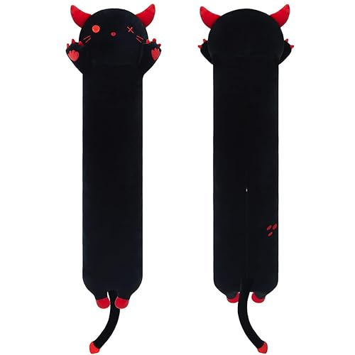 SNOWOLF Chat Diable Long Coussin Peluche Animal Jouet Doux Kawaii Stuff Peluche Jouet Charmant Coussin pour Enfants (50cm, Noir) - 50cm - Devilcat
