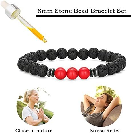 MengPa Mens Beaded Bracelets Matte Lava Rock Volcanic Stone Beads for Women Stretch Bracelet Fashion Jewelry