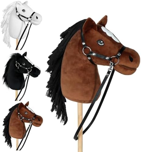 Bludrfnly Hobby Horse - Steckenpferd mit Halfter und Trense (Braun) | Große Hobby Horse Pferde für Kinder mit 40 cm Schraubstange, Stockpferd für Hobby Horsing, für Rollenspiele &