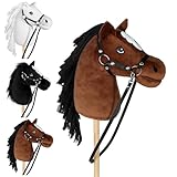 Bludrfnly Hobby Horse - Steckenpferd für Kinder mit Zaumzeug, Abnehmbarer Stab, Stockpferd für Hobby Horsing, für Rollenspiele & Reiten (Braun)