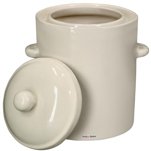 KOTARBAU® Sauerkraut - Pentola in terracotta da 5 l, con coperchio, in gres porcellanato, fermentazione, cetriolo, cetriolo, in gres