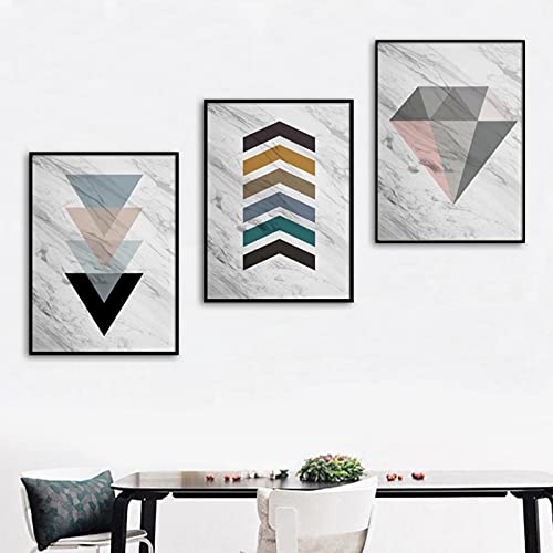Affiches géométriques diamant pour salon chic, lot de 3 toiles 50x70cm sans cadre vintage