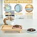 Katzennapf Flach Keramik mit Holzständer, Erhöhte Futterstation Tisch mit 2 Keramiknäpfe, Futternapf Katze Schalen-Durchmesser 16 cm