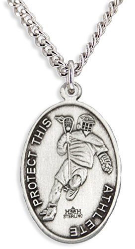 Heartland Store Men's Sterling Silver Oval Saint Christopher Lacrosse Medal + 20 Inch Rhodium Plated Chain & Clasp #TOP30