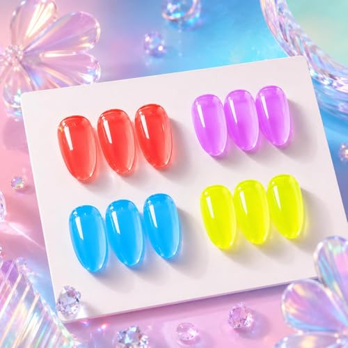 AZUREBEAUTY Neon Nail Polish Set, 4 Bright Summer Shades Jelly Pink Purple Blue Yellow Nail Color Kit for Natural Nails, DIY Manicure Gift for Women — view 2