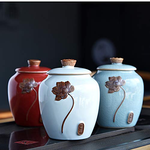 Rplw Tea Coffee Sugar Canisters,Set Of 3 Ceramic Food Storage Jar Set With Lid,Tea Coffee Sugar Sets Storage Container Jars For Travel White/Red/Blue #TOP1
