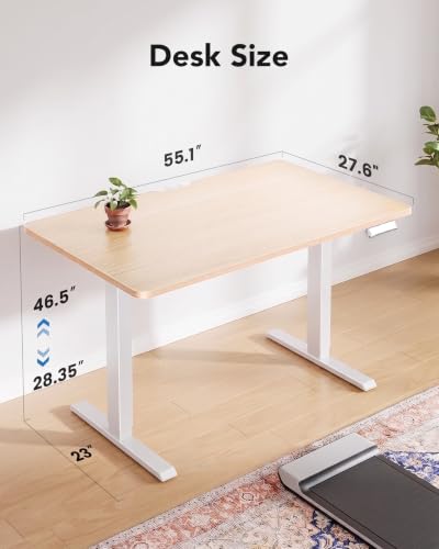Image of HUANUO Electric Standing Desk,53 inch x 28 inch Height Adjustable Desk, 4 Memory Height Settings, Sit to Stand Up Desk for Home Office, with Headphone Hook, Cable Manager, Natural