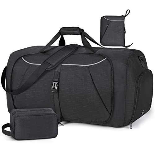 Bolsa de Viaje Plegable 65L 80L 100L Ultraligero Grande Bolsa de Deporte Bolsa de Equipaje de Viaje Impermeable Bolsa de Fin de Semana con Compartimento Zapatos para Mujeres y Hombres,Gris