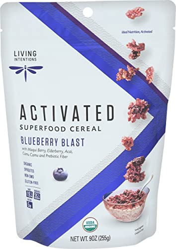 Living Intentions Organic Superfood Cereal – Blueberry Blast – NonGMO – Gluten Free – Vegan Paleo – Kosher – 9 Ounce Unit