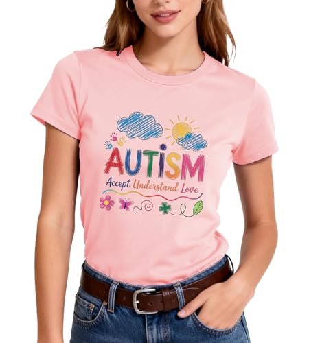 Autism Awareness Shirt Women-Accept Undeistand Love Short Sleeve Be Kind Autism Awareness Tee Tops
