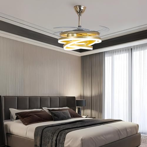 Image of Desidiya 3 Ring Chandelier Fan with Light for Ceiling | Retractable Crystal Chandelier Lights for Living Room | Ceiling Jhumar Lights for Hall | Remote Control Hanging Light with 3 Color LED Modes