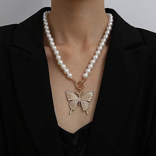 POYDORA Butterfly Choker Necklace for Women Girls Dainty Cubic Zirconia Pearl Chain Pendant Necklace (Pearl) POYDORA Butterfly Choker Necklace for Women Girls Dainty Cubic Zirconia Pearl Chain Pendant Necklace (Pearl)