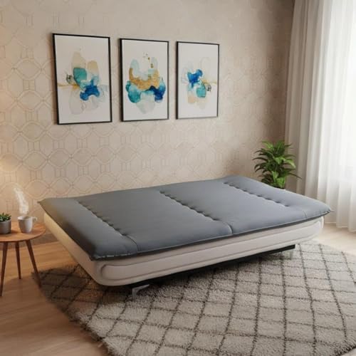 Image of Torque Siesta 3 Seater Sofa Cuma Bed for Sleeping - Grey & White | Premium Suede Fabric Sofa Cum Bed 6x4 Feet | Foldable Sofa Beds for Festival Gifts Set Home Decor