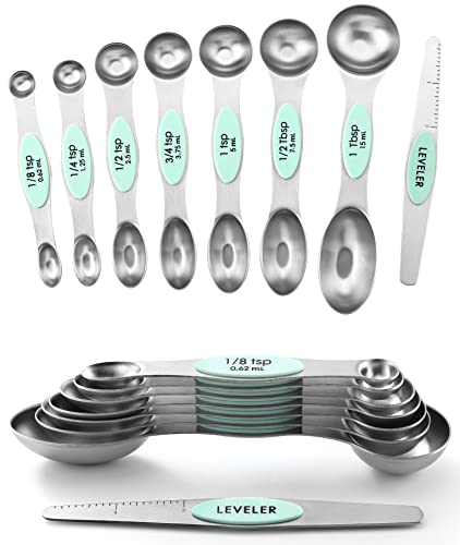 Image of Spring Chef Stainless Steel 8 Magnetic Measuring Spoons Set, 2 Pack, Mint