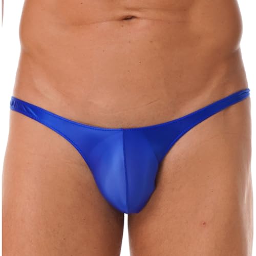RUNQHUI String Homme Sexy Bikini Slip de Bain Brillant Maillot de Bain Shorty Taille Basse Tanga Mini Slip M-XXL Bleu M